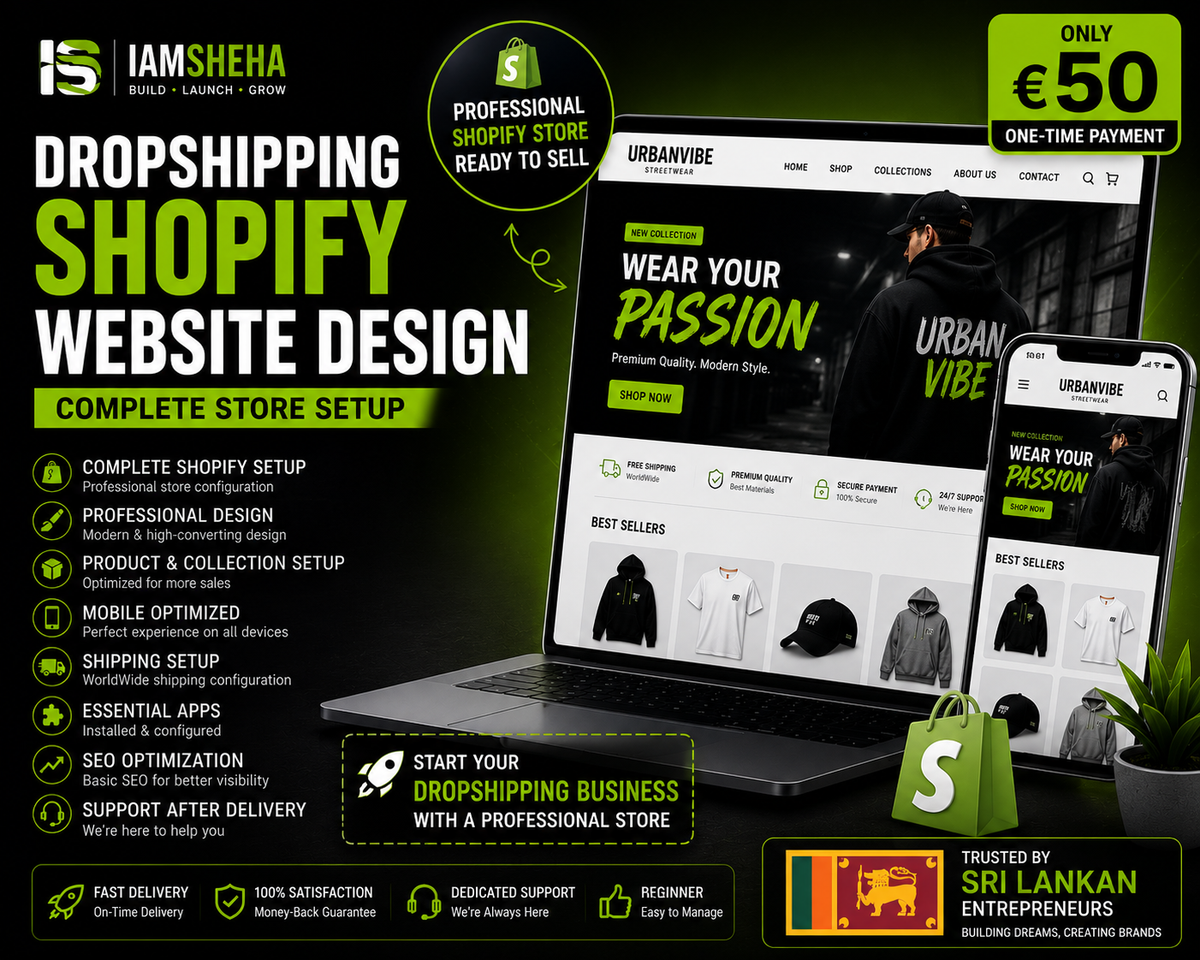 Build a professional dropshipping business with a fully customized Shopify store designed to help you start selling quickly.